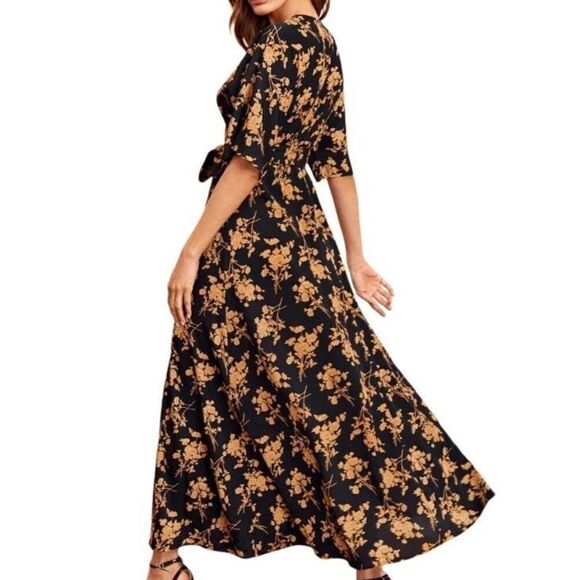 Black and Gold Wrap Maxi Dress Medium - Picture 2 of 5